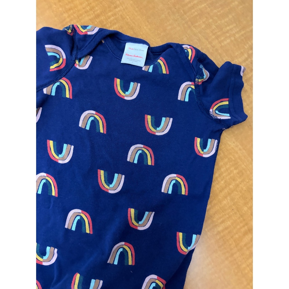 Hanna Andersson Navy Rainbow Organic Cotton Short Sleeve Romper 70cm 6-12 Months